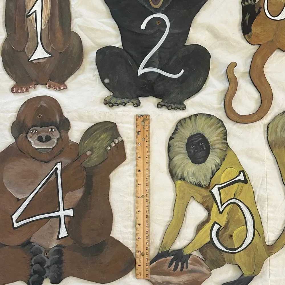 Trader Joe’s Memorabilia Monkey Themed Wall Decor Set Wooden